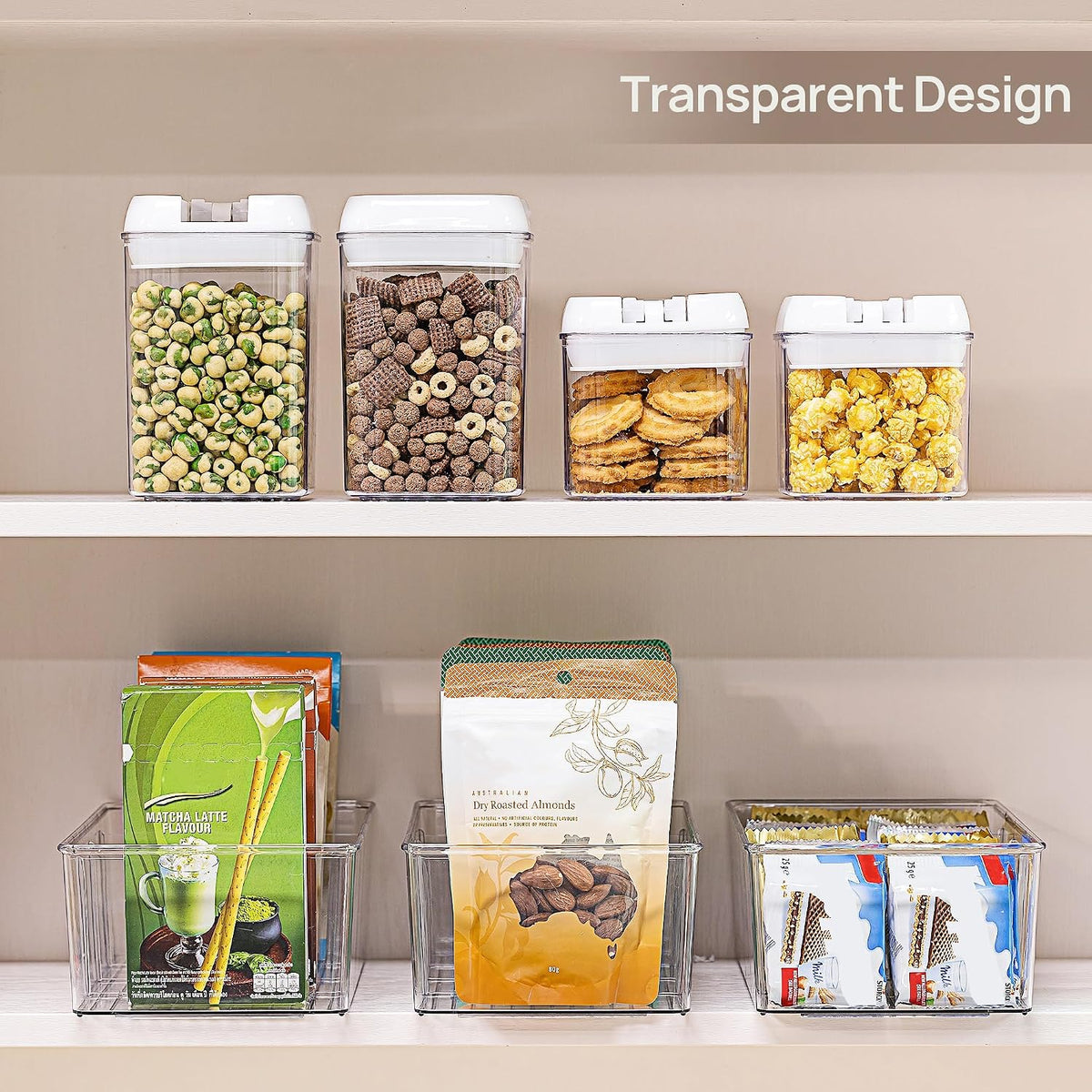 Food Storage Organizer Bins, Clear Plastic, 4 Compartments