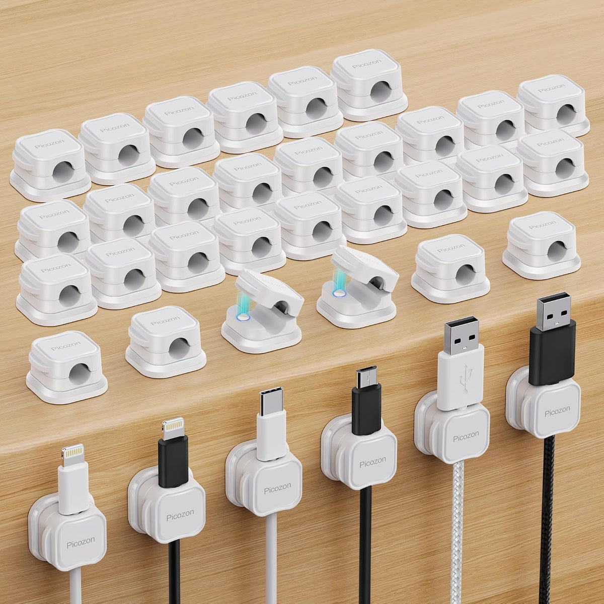 6 Pack Magnetic Cable Clip Organizer Cord Holder, Adhesive Cable Management, Wire Phone USB Charger Cable Holder Keeper Organizer for Car, Office Home Desktop, Wall, Night Table