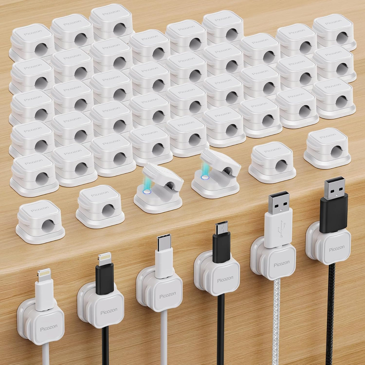 6 Pack Magnetic Cable Clip Organizer Cord Holder, Adhesive Cable Management, Wire Phone USB Charger Cable Holder Keeper Organizer for Car, Office Home Desktop, Wall, Night Table