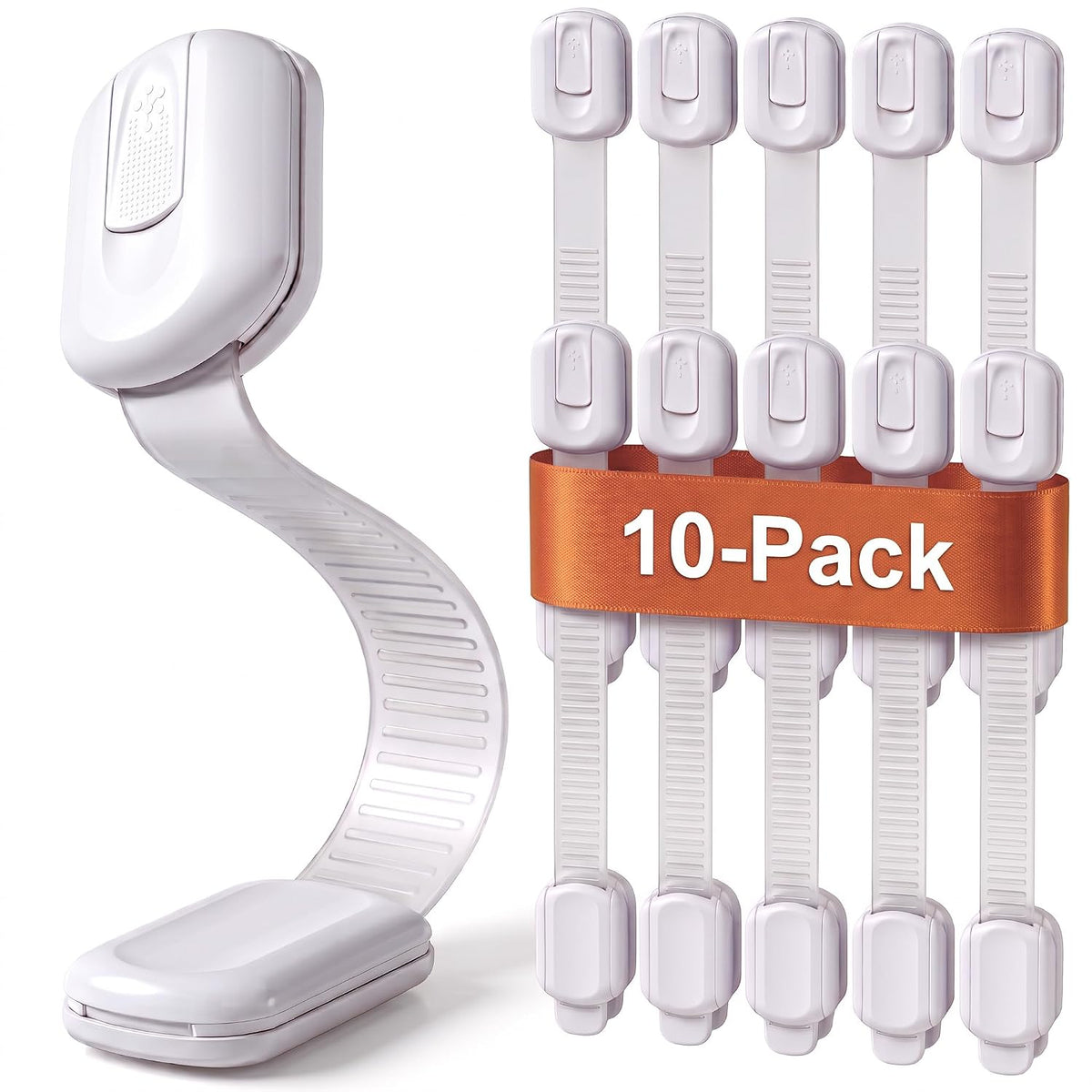 Child Safety Strap Locks Baby Locks for Cabinets and Drawers, Toilet, Fridge & More. 3M Adhesive Pads. Easy Installation, No Drilling Required, White
