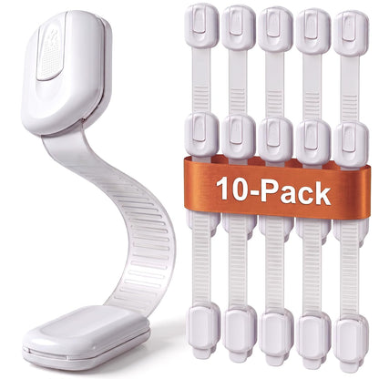 Child Safety Strap Locks Baby Locks for Cabinets and Drawers, Toilet, Fridge & More. 3M Adhesive Pads. Easy Installation, No Drilling Required, White