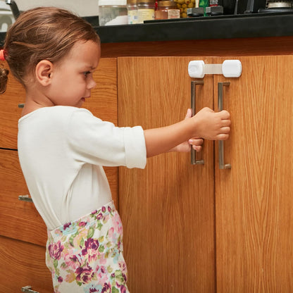 Child Safety Strap Locks Baby Locks for Cabinets and Drawers, Toilet, Fridge & More. 3M Adhesive Pads. Easy Installation, No Drilling Required, White