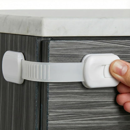 Child Safety Strap Locks Baby Locks for Cabinets and Drawers, Toilet, Fridge & More. 3M Adhesive Pads. Easy Installation, No Drilling Required, White