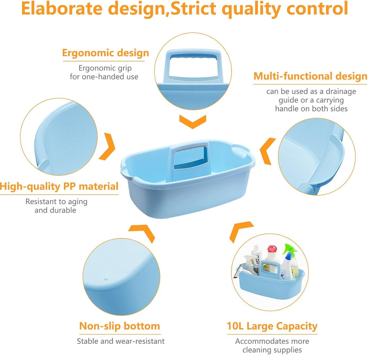 Multi-Purpose Plastic Cleaning Caddy with Handle, Shower Caddy Organizer/Storage Basket/Totes Portable for Bathroom Supplies, Cleaning Products, Under Sink Tool, Housekeepers (White)