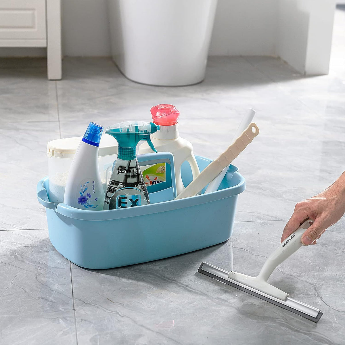 Multi-Purpose Plastic Cleaning Caddy with Handle, Shower Caddy Organizer/Storage Basket/Totes Portable for Bathroom Supplies, Cleaning Products, Under Sink Tool, Housekeepers (White)