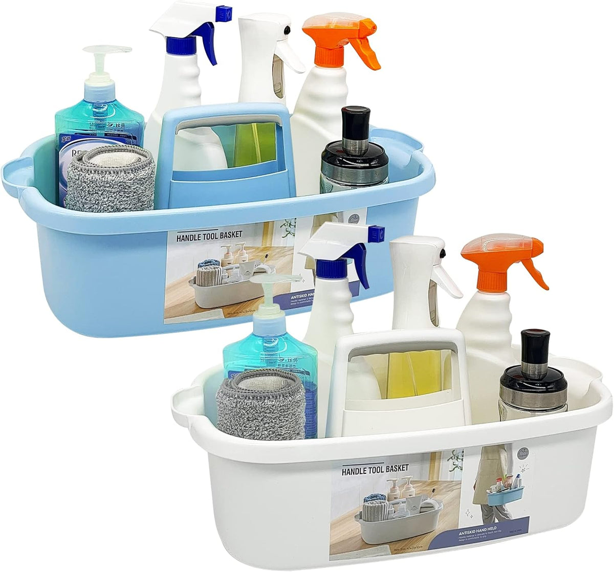 Multi-Purpose Plastic Cleaning Caddy with Handle, Shower Caddy Organizer/Storage Basket/Totes Portable for Bathroom Supplies, Cleaning Products, Under Sink Tool, Housekeepers (White)
