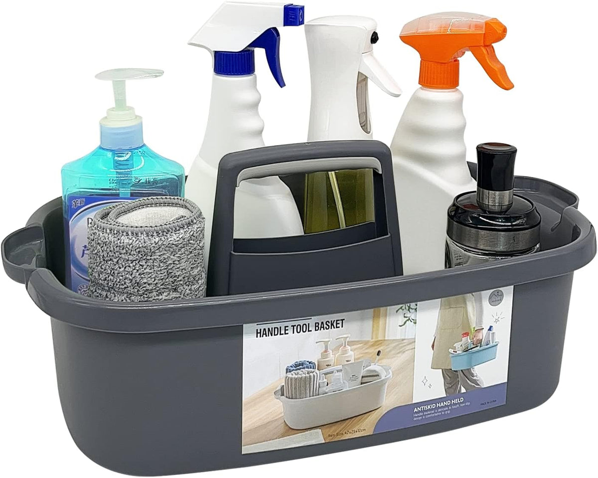 Multi-Purpose Plastic Cleaning Caddy with Handle, Shower Caddy Organizer/Storage Basket/Totes Portable for Bathroom Supplies, Cleaning Products, Under Sink Tool, Housekeepers (White)
