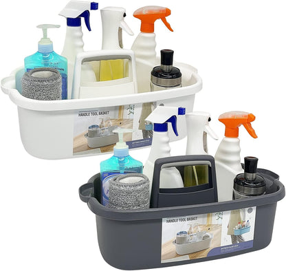 Multi-Purpose Plastic Cleaning Caddy with Handle, Shower Caddy Organizer/Storage Basket/Totes Portable for Bathroom Supplies, Cleaning Products, Under Sink Tool, Housekeepers (White)
