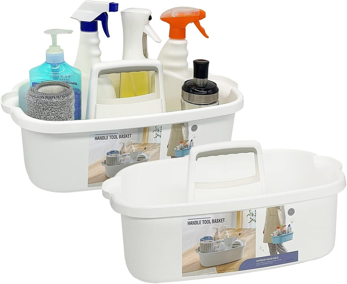 Multi-Purpose Plastic Cleaning Caddy with Handle, Shower Caddy Organizer/Storage Basket/Totes Portable for Bathroom Supplies, Cleaning Products, Under Sink Tool, Housekeepers (White)