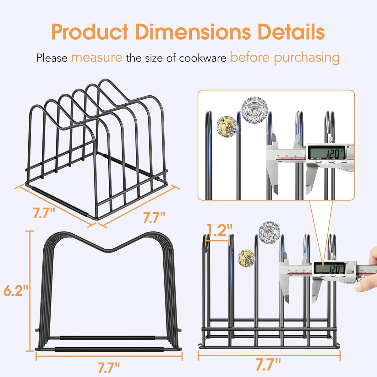 5mm Wire Cutting Board Organizer Holder Stand for Cabinet Countertop | Full silicone strip, no slipping or scratches, 1.2" slot spacing, Holds cutting boards, sheet pans, skillets inside Cabinet
