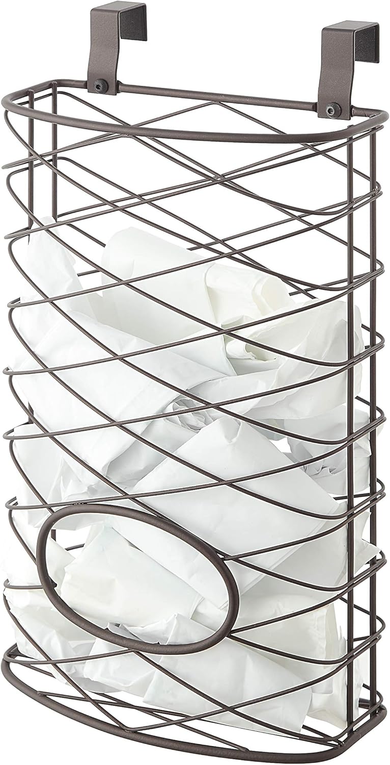 Over Cabinet Kitchen Storage Organizer Holder or Basket - Hang Over Cabinet Doors in Kitchen/Pantry - Holds up to 50 Plastic Shopping Bags (SILVER)