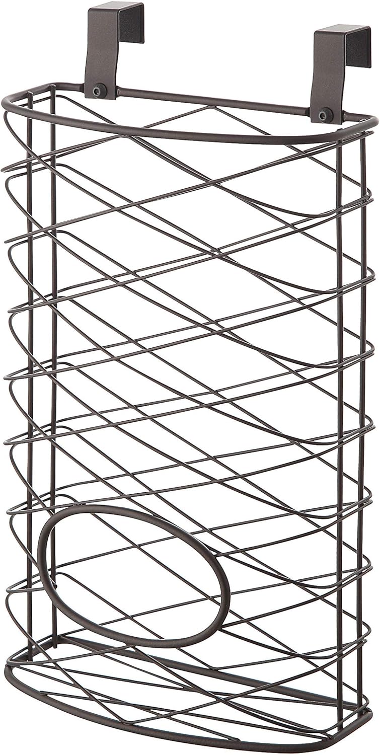 Over Cabinet Kitchen Storage Organizer Holder or Basket - Hang Over Cabinet Doors in Kitchen/Pantry - Holds up to 50 Plastic Shopping Bags (SILVER)