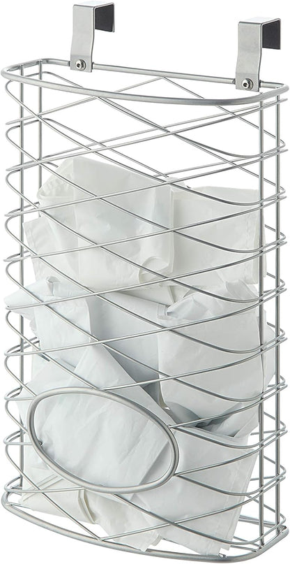 Over Cabinet Kitchen Storage Organizer Holder or Basket - Hang Over Cabinet Doors in Kitchen/Pantry - Holds up to 50 Plastic Shopping Bags (SILVER)