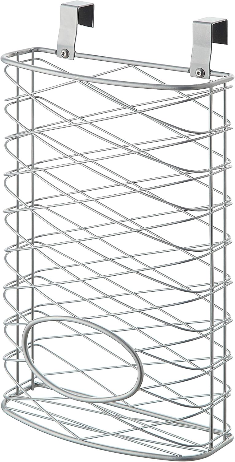 Over Cabinet Kitchen Storage Organizer Holder or Basket - Hang Over Cabinet Doors in Kitchen/Pantry - Holds up to 50 Plastic Shopping Bags (SILVER)