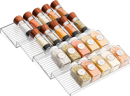 4 Pack Adjustable In Drawer Spice Organizer - Expandable From 11" to 22" - Clear Acrylic Seasoning Organizer with Jars for Kitchen Drawer,Horizontal Tiered Kitchen Spice Organization & Tray