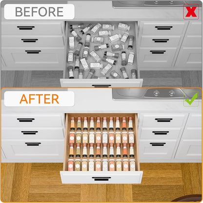 4 Pack Adjustable In Drawer Spice Organizer - Expandable From 11" to 22" - Clear Acrylic Seasoning Organizer with Jars for Kitchen Drawer,Horizontal Tiered Kitchen Spice Organization & Tray