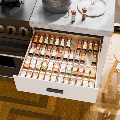 4 Pack Adjustable In Drawer Spice Organizer - Expandable From 11" to 22" - Clear Acrylic Seasoning Organizer with Jars for Kitchen Drawer,Horizontal Tiered Kitchen Spice Organization & Tray