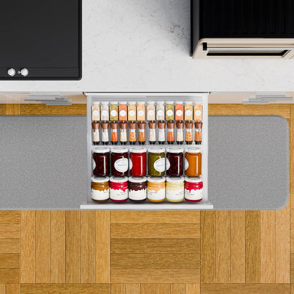 4 Pack Adjustable In Drawer Spice Organizer - Expandable From 11" to 22" - Clear Acrylic Seasoning Organizer with Jars for Kitchen Drawer,Horizontal Tiered Kitchen Spice Organization & Tray