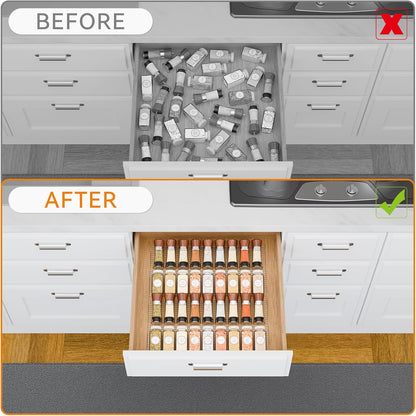 4 Pack Adjustable In Drawer Spice Organizer - Expandable From 11" to 22" - Clear Acrylic Seasoning Organizer with Jars for Kitchen Drawer,Horizontal Tiered Kitchen Spice Organization & Tray