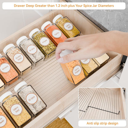 4 Pack Adjustable In Drawer Spice Organizer - Expandable From 11" to 22" - Clear Acrylic Seasoning Organizer with Jars for Kitchen Drawer,Horizontal Tiered Kitchen Spice Organization & Tray