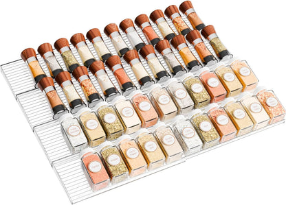 4 Pack Adjustable In Drawer Spice Organizer - Expandable From 11" to 22" - Clear Acrylic Seasoning Organizer with Jars for Kitchen Drawer,Horizontal Tiered Kitchen Spice Organization & Tray