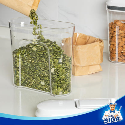 Airtight Cereal Dispenser Set, Storage Containers for Dry Goods, Nuts, Beans, Snacks, BPA Free, 1.3 L / 1.37 Qt, Small, Clear, 2 Pack