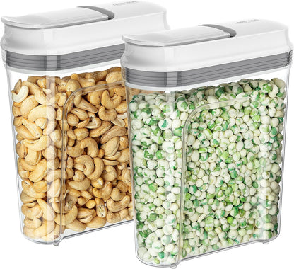 Airtight Cereal Dispenser Set, Storage Containers for Dry Goods, Nuts, Beans, Snacks, BPA Free, 1.3 L / 1.37 Qt, Small, Clear, 2 Pack