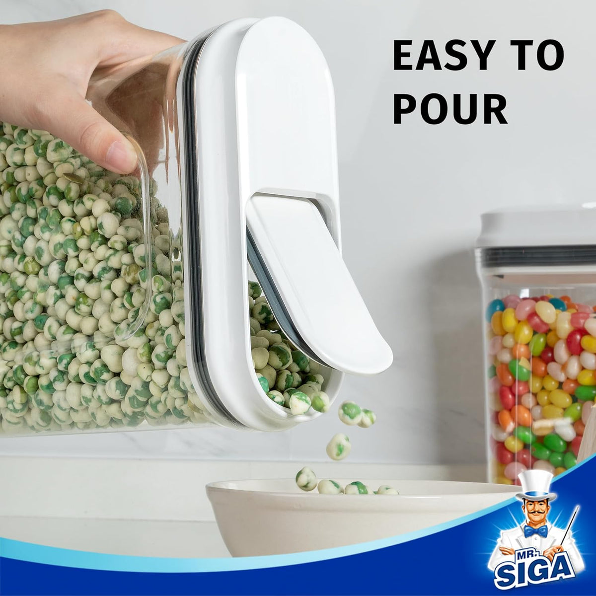 Airtight Cereal Dispenser Set, Storage Containers for Dry Goods, Nuts, Beans, Snacks, BPA Free, 1.3 L / 1.37 Qt, Small, Clear, 2 Pack