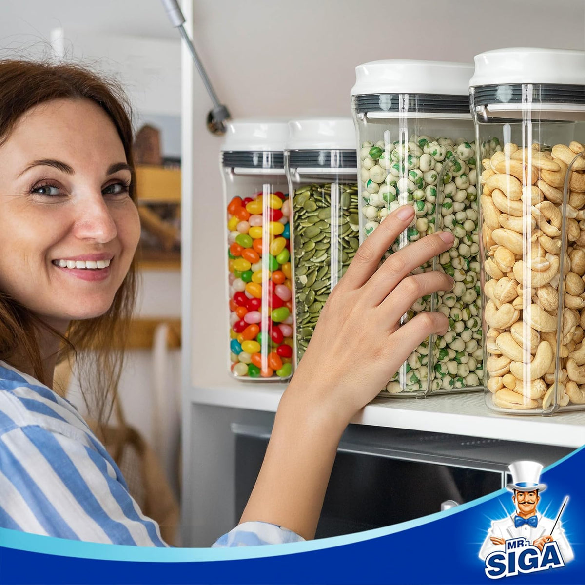 Airtight Cereal Dispenser Set, Storage Containers for Dry Goods, Nuts, Beans, Snacks, BPA Free, 1.3 L / 1.37 Qt, Small, Clear, 2 Pack