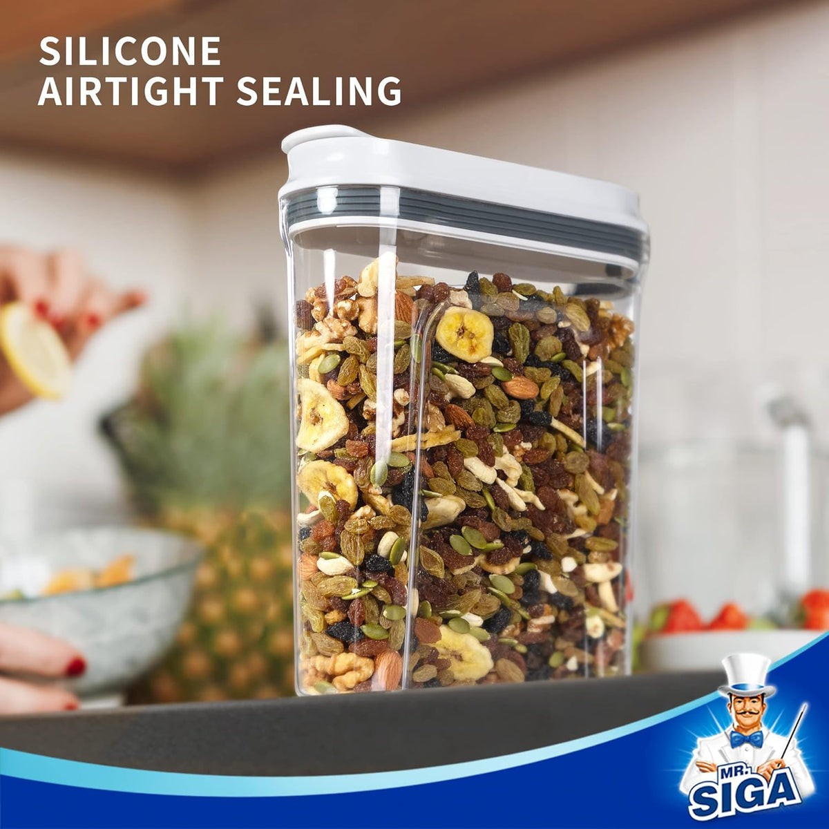 Airtight Cereal Dispenser Set, Storage Containers for Dry Goods, Nuts, Beans, Snacks, BPA Free, 1.3 L / 1.37 Qt, Small, Clear, 2 Pack