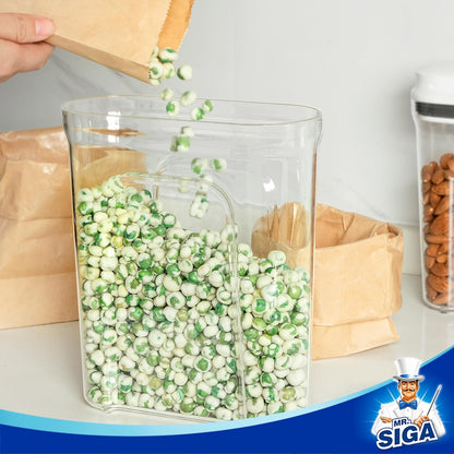 Airtight Cereal Dispenser Set, Storage Containers for Dry Goods, Nuts, Beans, Snacks, BPA Free, 1.3 L / 1.37 Qt, Small, Clear, 2 Pack