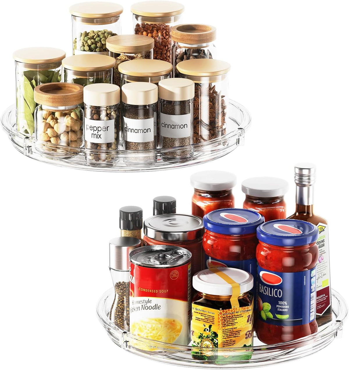 LAMU Lazy Susan Organizer 9 inch Lazy Susan Turntable for Cabinet, Rotating Spice Organization for Cabinet, Kitchen, Table Top, Countertop, Pantry Fridge Organizers and Storage, Clear