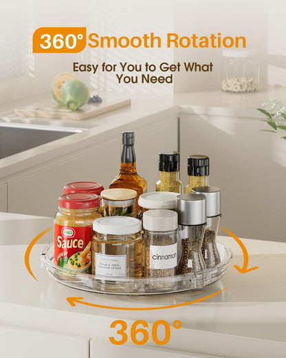 LAMU Lazy Susan Organizer 9 inch Lazy Susan Turntable for Cabinet, Rotating Spice Organization for Cabinet, Kitchen, Table Top, Countertop, Pantry Fridge Organizers and Storage, Clear