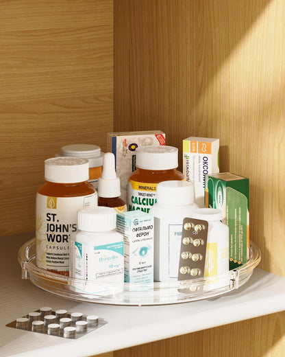 LAMU Lazy Susan Organizer 9 inch Lazy Susan Turntable for Cabinet, Rotating Spice Organization for Cabinet, Kitchen, Table Top, Countertop, Pantry Fridge Organizers and Storage, Clear