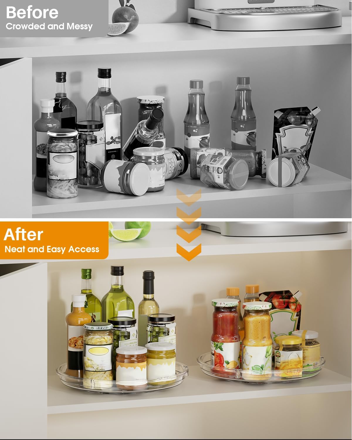 LAMU Lazy Susan Organizer 9 inch Lazy Susan Turntable for Cabinet, Rotating Spice Organization for Cabinet, Kitchen, Table Top, Countertop, Pantry Fridge Organizers and Storage, Clear