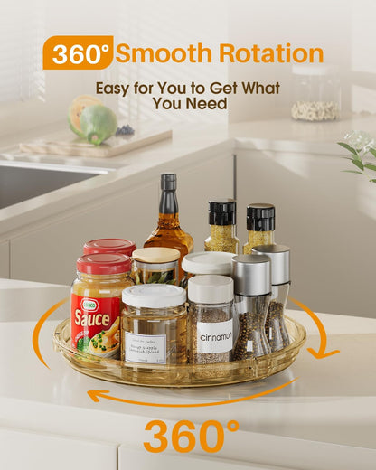 LAMU Lazy Susan Organizer 9 inch Lazy Susan Turntable for Cabinet, Rotating Spice Organization for Cabinet, Kitchen, Table Top, Countertop, Pantry Fridge Organizers and Storage, Clear
