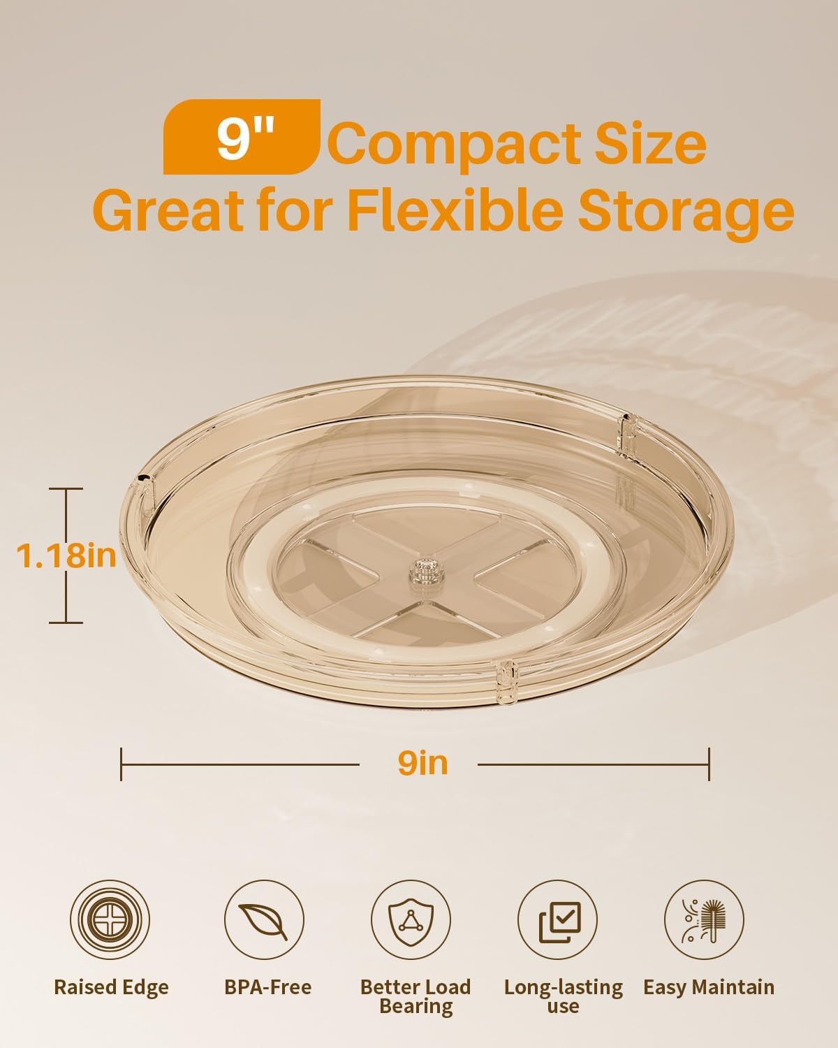 LAMU Lazy Susan Organizer 9 inch Lazy Susan Turntable for Cabinet, Rotating Spice Organization for Cabinet, Kitchen, Table Top, Countertop, Pantry Fridge Organizers and Storage, Clear