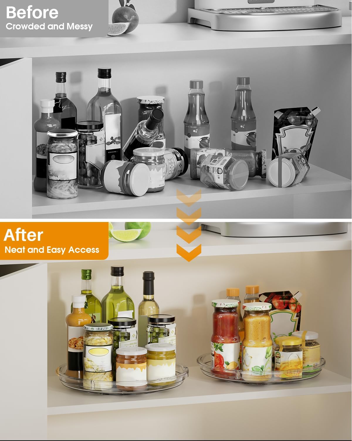 LAMU Lazy Susan Organizer 9 inch Lazy Susan Turntable for Cabinet, Rotating Spice Organization for Cabinet, Kitchen, Table Top, Countertop, Pantry Fridge Organizers and Storage, Clear