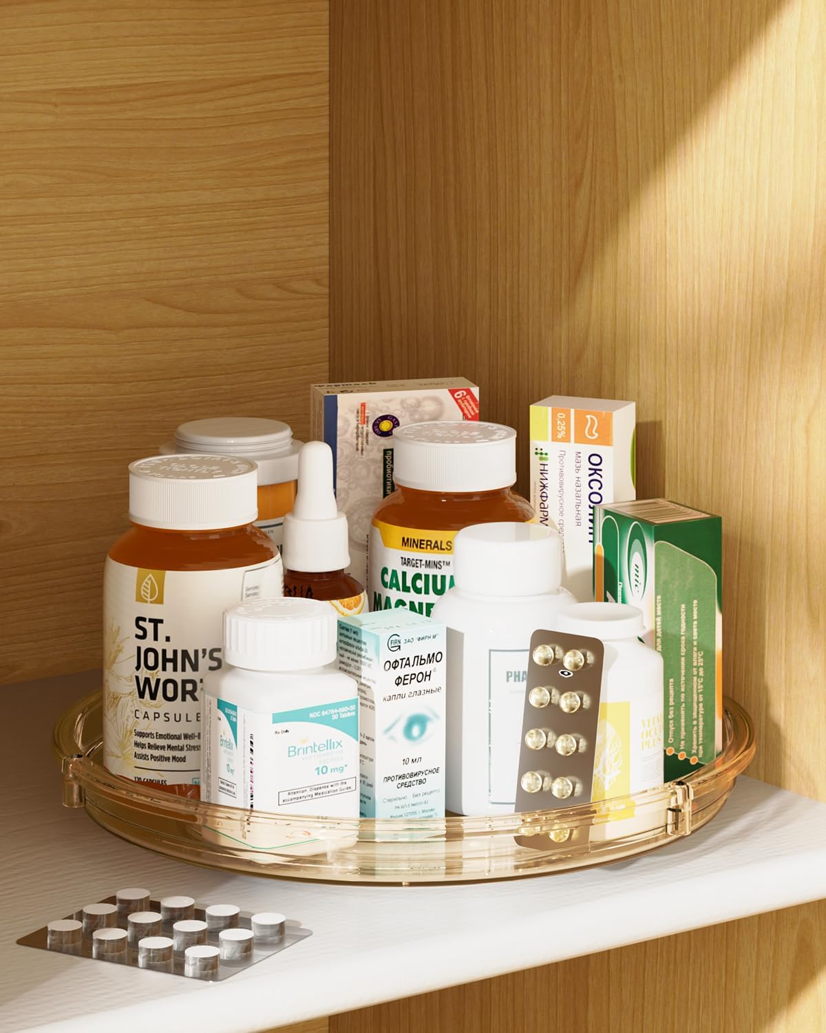 LAMU Lazy Susan Organizer 9 inch Lazy Susan Turntable for Cabinet, Rotating Spice Organization for Cabinet, Kitchen, Table Top, Countertop, Pantry Fridge Organizers and Storage, Clear