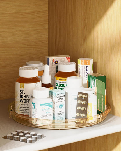 LAMU Lazy Susan Organizer 9 inch Lazy Susan Turntable for Cabinet, Rotating Spice Organization for Cabinet, Kitchen, Table Top, Countertop, Pantry Fridge Organizers and Storage, Clear