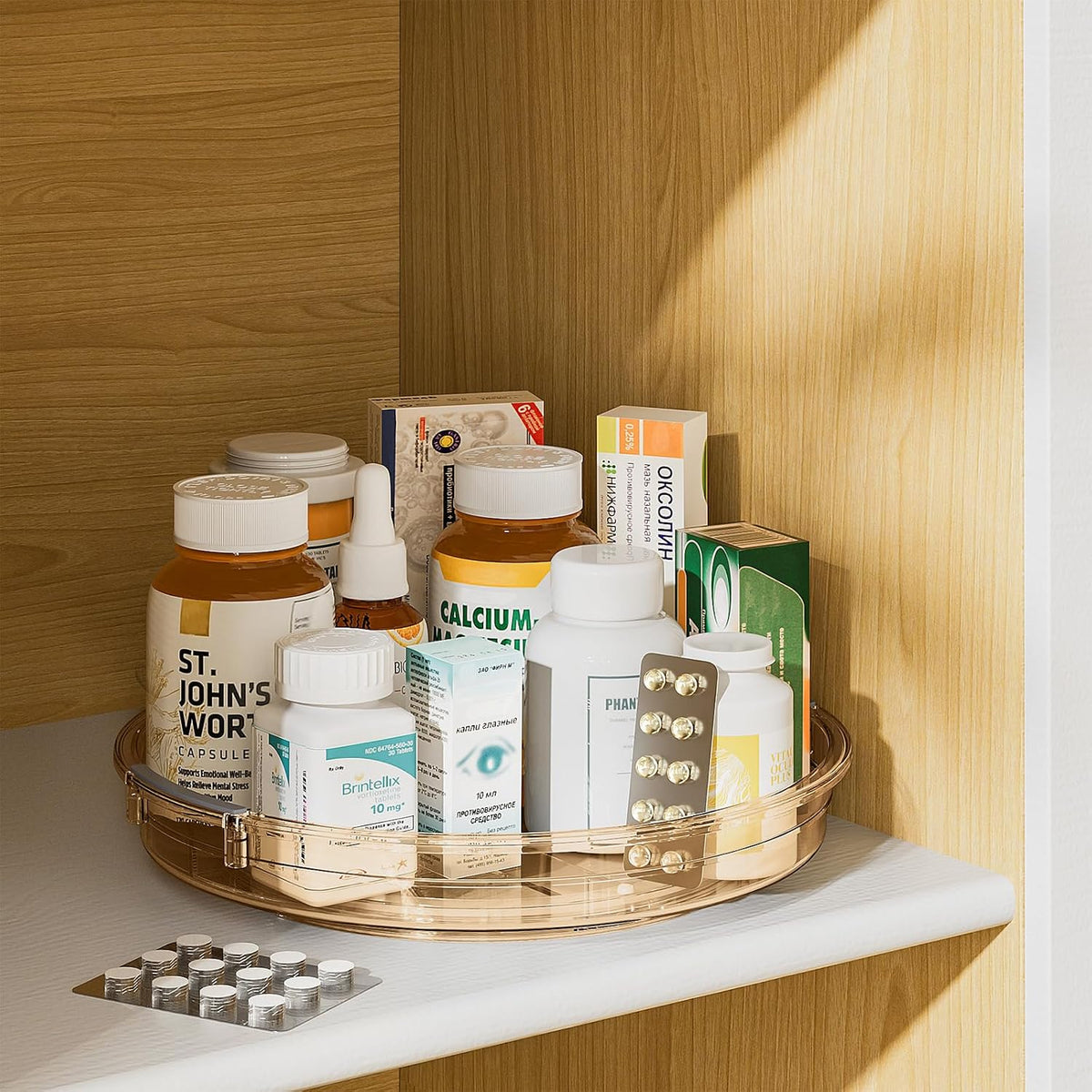 LAMU Lazy Susan Organizer 9 inch Lazy Susan Turntable for Cabinet, Rotating Spice Organization for Cabinet, Kitchen, Table Top, Countertop, Pantry Fridge Organizers and Storage, Clear