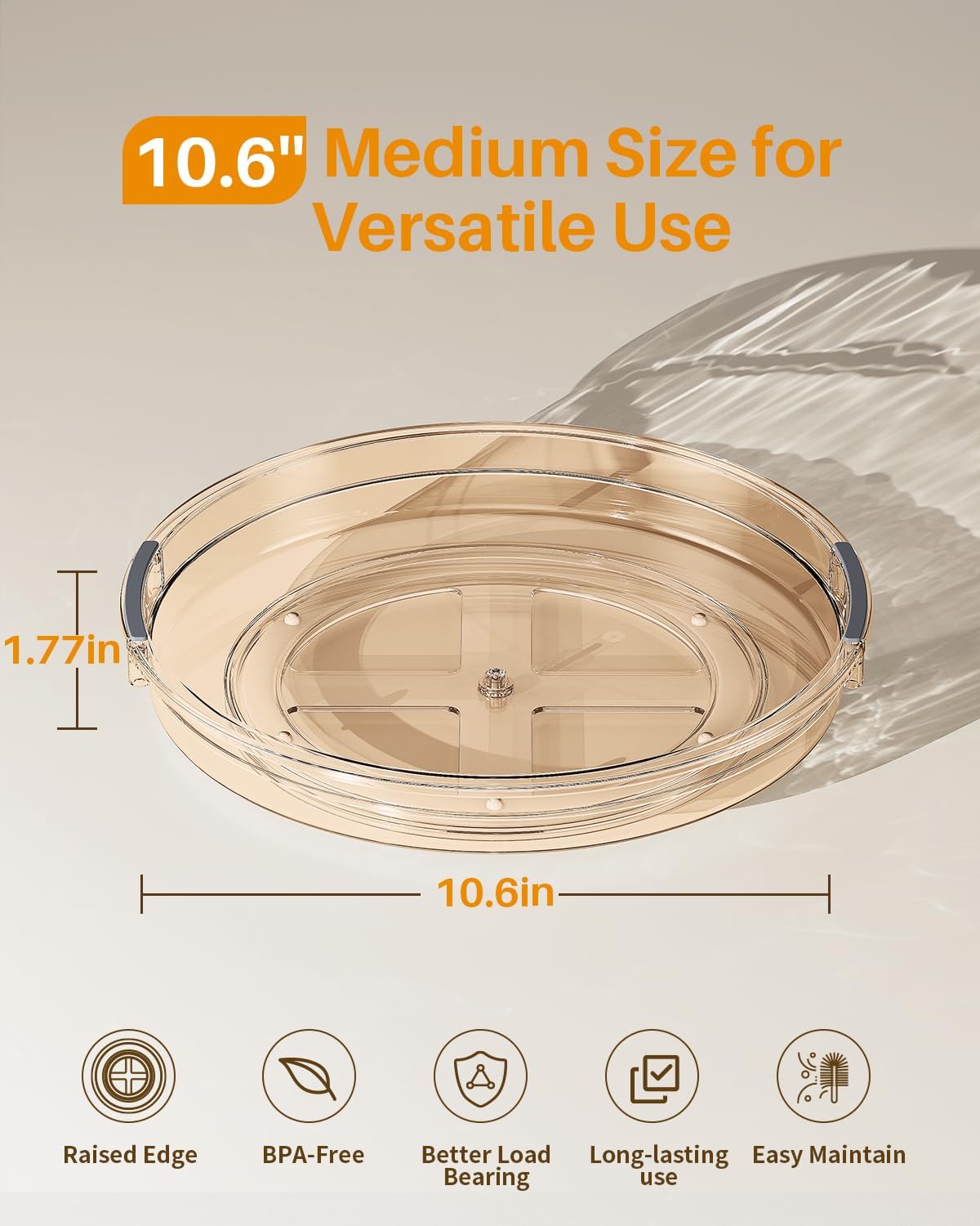 LAMU Lazy Susan Organizer 9 inch Lazy Susan Turntable for Cabinet, Rotating Spice Organization for Cabinet, Kitchen, Table Top, Countertop, Pantry Fridge Organizers and Storage, Clear