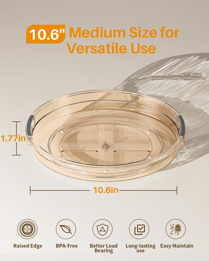 LAMU Lazy Susan Organizer 9 inch Lazy Susan Turntable for Cabinet, Rotating Spice Organization for Cabinet, Kitchen, Table Top, Countertop, Pantry Fridge Organizers and Storage, Clear