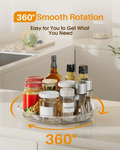 LAMU Lazy Susan Organizer 9 inch Lazy Susan Turntable for Cabinet, Rotating Spice Organization for Cabinet, Kitchen, Table Top, Countertop, Pantry Fridge Organizers and Storage, Clear