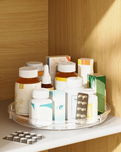 LAMU Lazy Susan Organizer 9 inch Lazy Susan Turntable for Cabinet, Rotating Spice Organization for Cabinet, Kitchen, Table Top, Countertop, Pantry Fridge Organizers and Storage, Clear