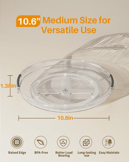 LAMU Lazy Susan Organizer 9 inch Lazy Susan Turntable for Cabinet, Rotating Spice Organization for Cabinet, Kitchen, Table Top, Countertop, Pantry Fridge Organizers and Storage, Clear
