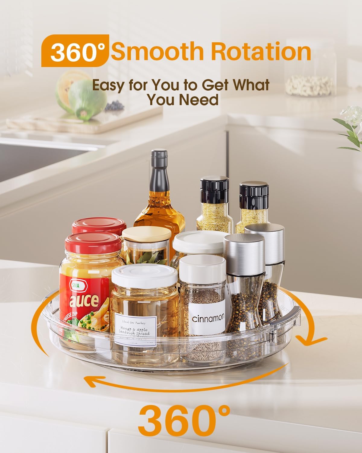 LAMU Lazy Susan Organizer 9 inch Lazy Susan Turntable for Cabinet, Rotating Spice Organization for Cabinet, Kitchen, Table Top, Countertop, Pantry Fridge Organizers and Storage, Clear