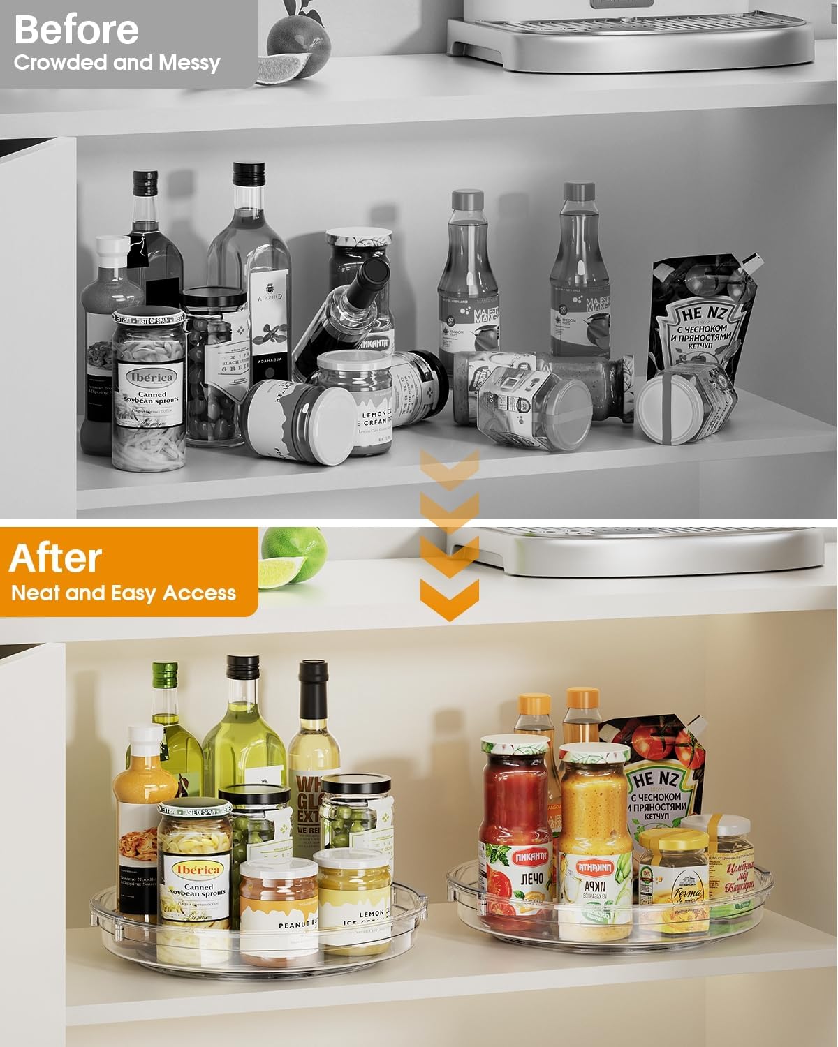 LAMU Lazy Susan Organizer 9 inch Lazy Susan Turntable for Cabinet, Rotating Spice Organization for Cabinet, Kitchen, Table Top, Countertop, Pantry Fridge Organizers and Storage, Clear