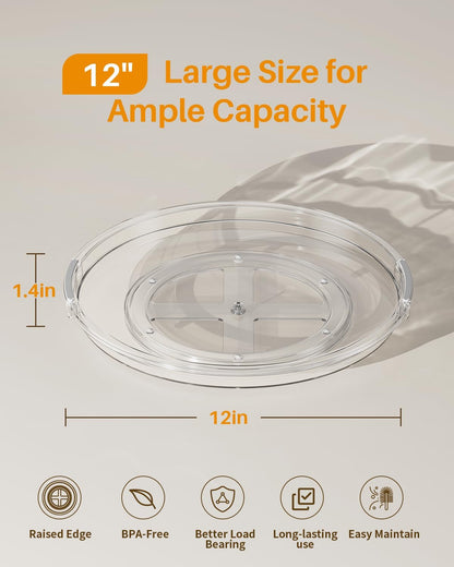 LAMU Lazy Susan Organizer 9 inch Lazy Susan Turntable for Cabinet, Rotating Spice Organization for Cabinet, Kitchen, Table Top, Countertop, Pantry Fridge Organizers and Storage, Clear