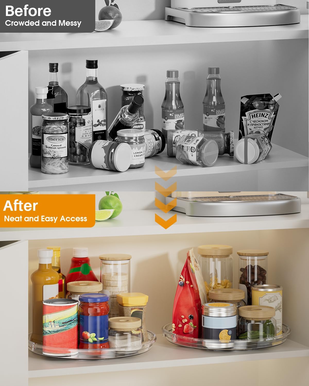 LAMU Lazy Susan Organizer 9 inch Lazy Susan Turntable for Cabinet, Rotating Spice Organization for Cabinet, Kitchen, Table Top, Countertop, Pantry Fridge Organizers and Storage, Clear